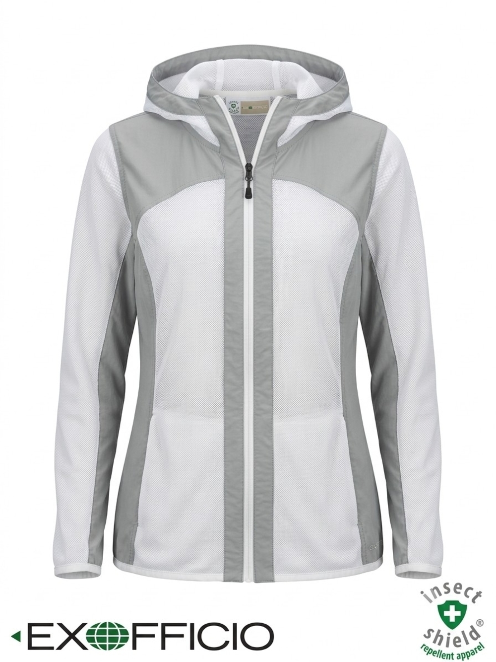 Exofficio Women's Hooded Mesh-Panel Jacket — White & Light Gray